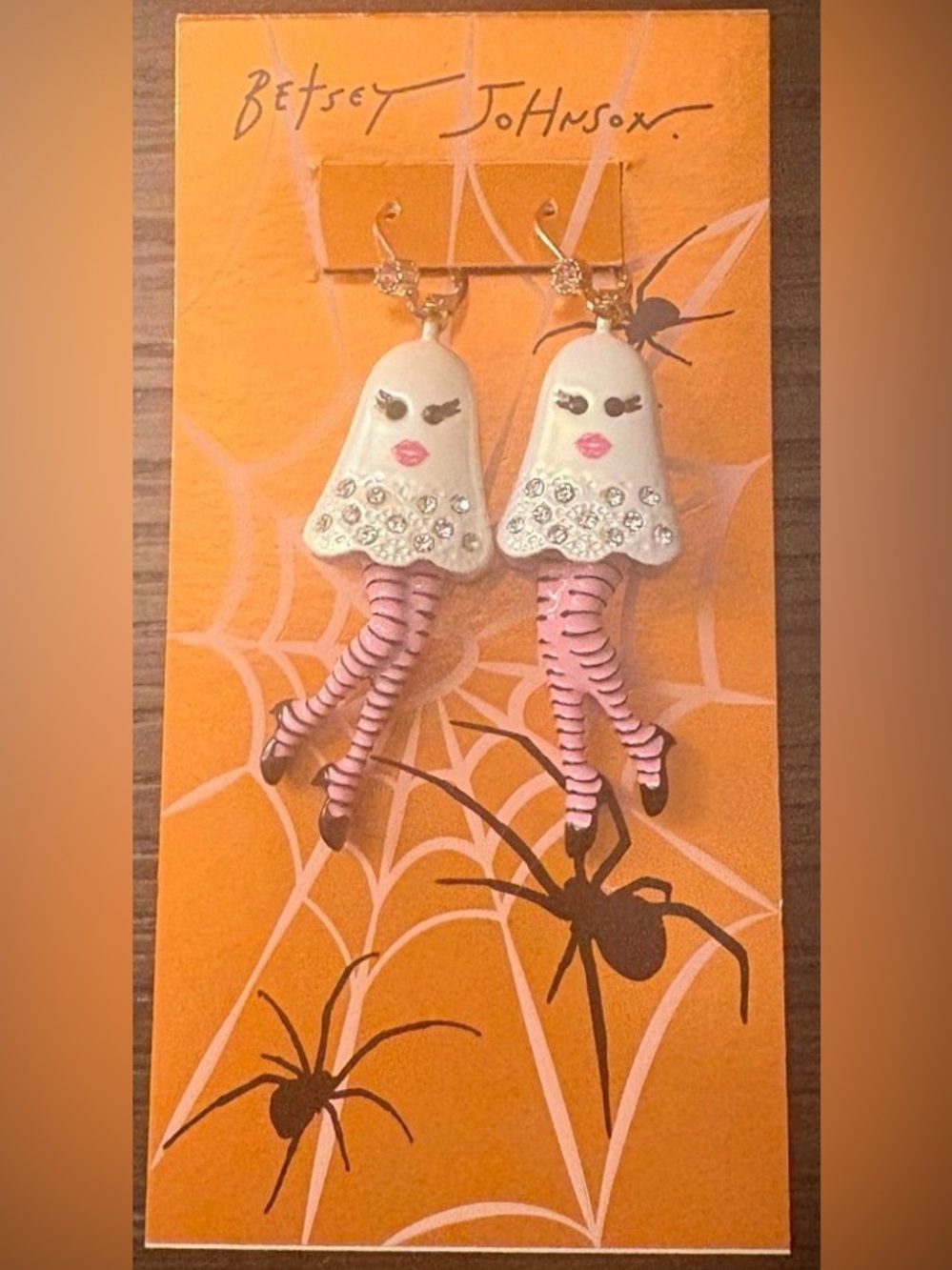 BETSEY JOHNSON Halloween Sexy Dancing Long-Legged Ghosts Earrings NEW NWT